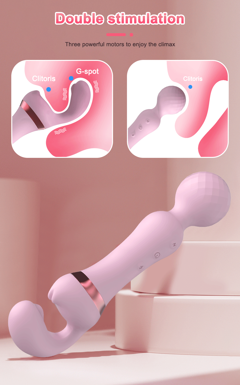 2 em 1 - massageador elétrico varinha mágica e vibrador ponto G com triplo motor recarregável