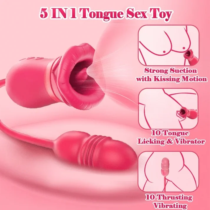 Sucção externa e movimento interno em funcionamento vibrador de clitóris com sucção e vai e vem mostrando a boca em funcionamento e o estimulador interno