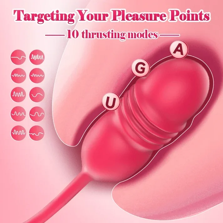 Sucção externa e movimento interno em funcionamento vibrador de clitóris com sucção e vai e vem mostrando a boca em funcionamento e o estimulador interno