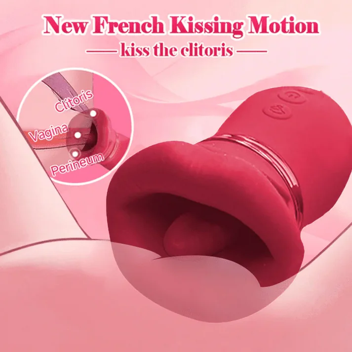 Big Mouth Rose Tongue Vibrator With Thrusting Dildo - Vibrador de clitóris formato de Boca e Vai e vem
