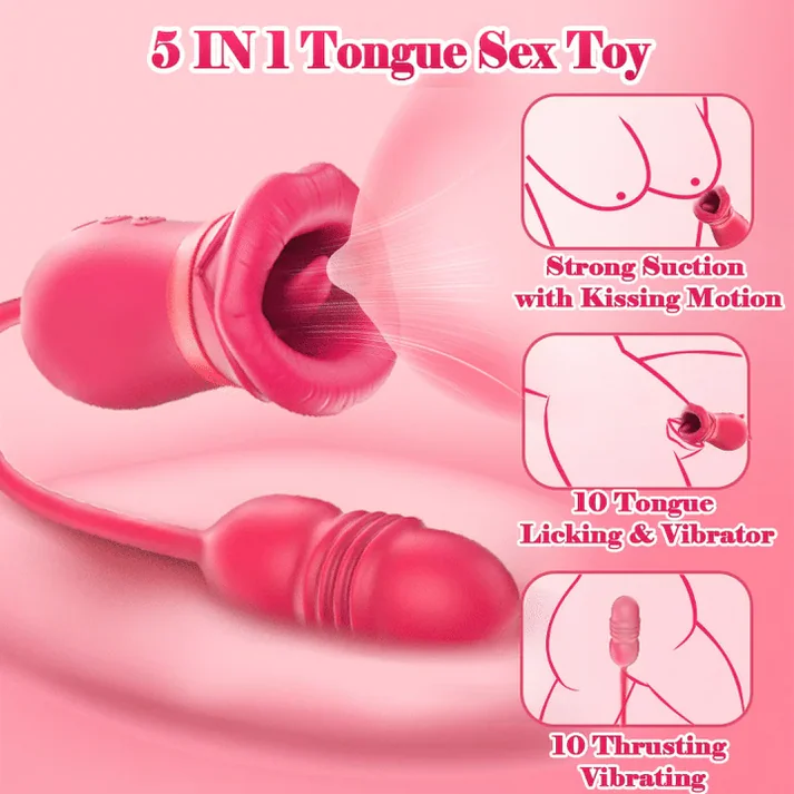 Big Mouth Rose Tongue Vibrator With Thrusting Dildo - Vibrador de clitóris formato de Boca e Vai e vem