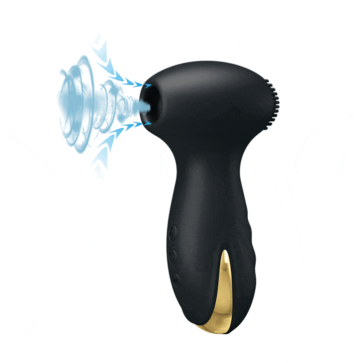 O bocal do Hammer em ação, com sucção e cerdas de silicone estimulador de clitóris Pretty Love Hammer com bocal de silicone e cerdas em funcionamento