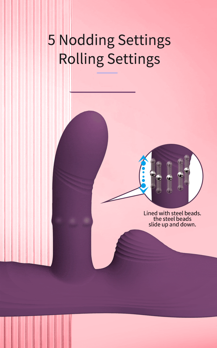 Esferas deslizantes em movimento de dedilhar detalhe das esferas de dedilhar do vibrador Luka com 5 modos de dedilhar e rotação