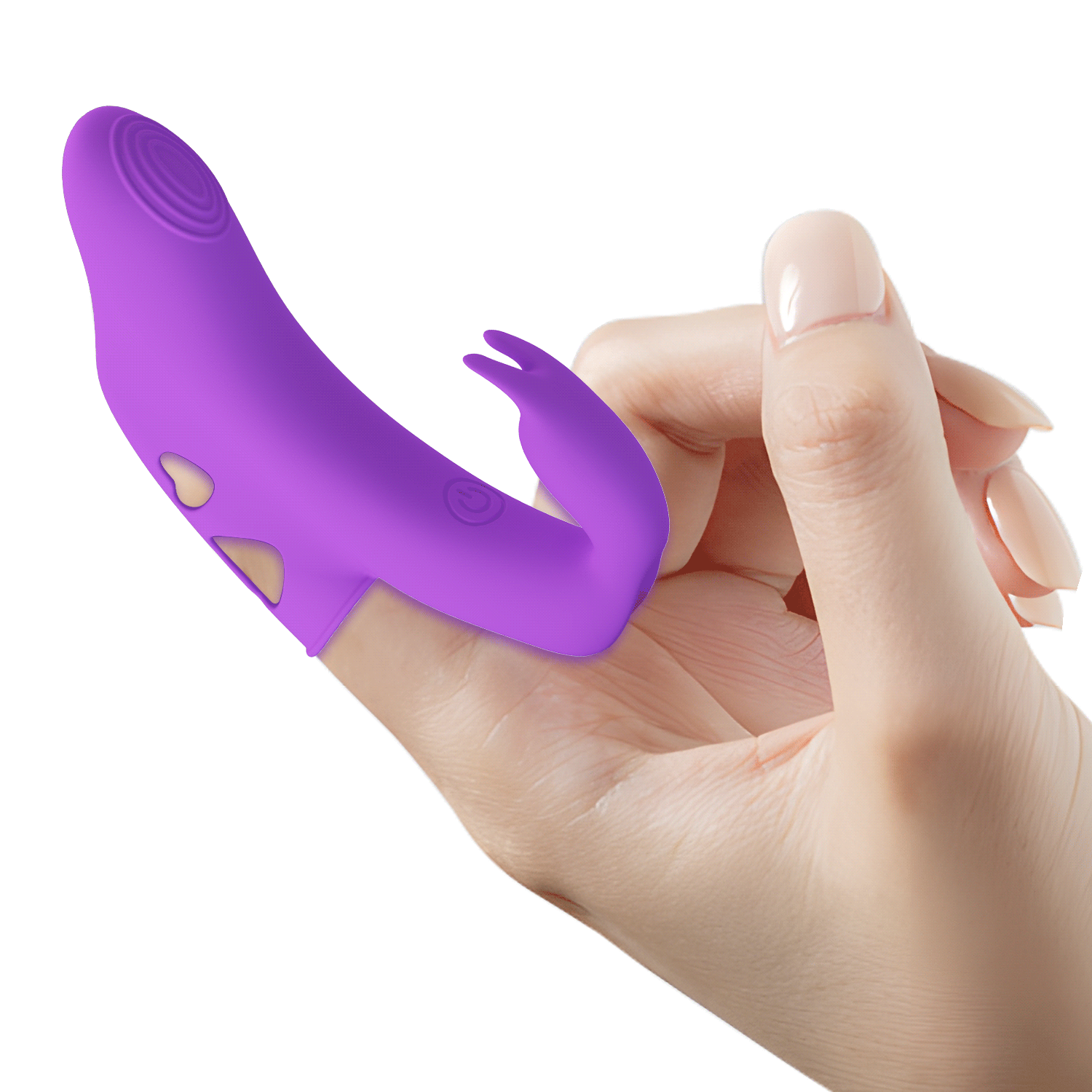 Dedeira Yenna em silicone roxo com 10 modos de vibração dedeira vibratória Pretty Love Yenna em formato de golfinho com ponta texturizada e cauda bifurcada